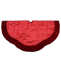 48" Red Glittered Swirl & Velveteen Trim Tree Skirt