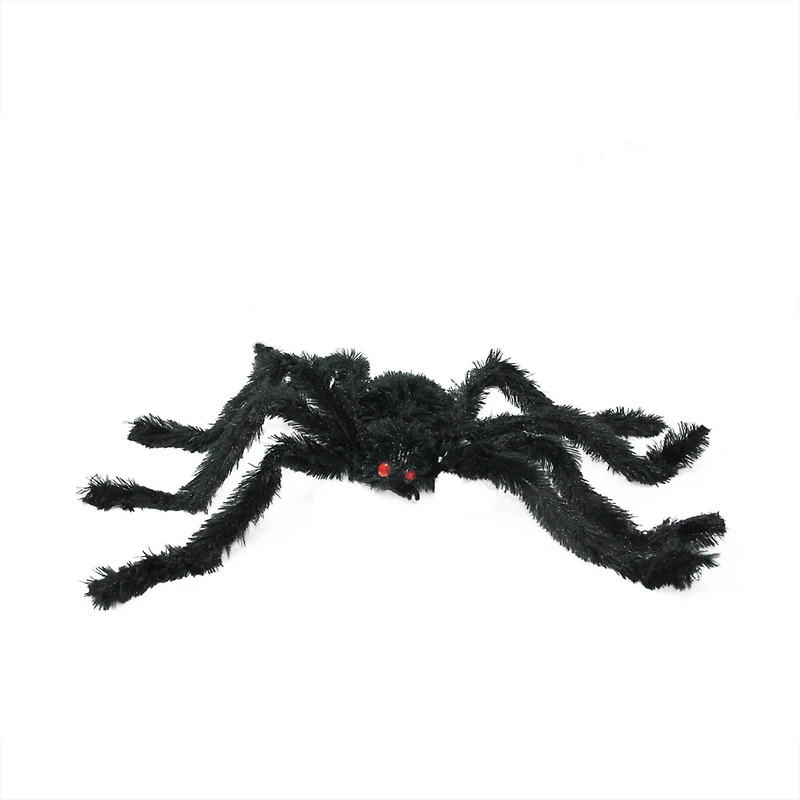 24" Black Fuzzy Spooky Spider with Red Eyes Halloween Table Top Decoration