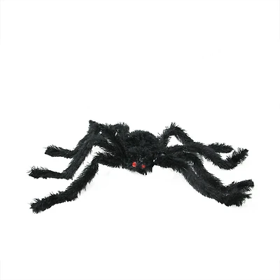 24" Black Fuzzy Spooky Spider with Red Eyes Halloween Table Top Decoration