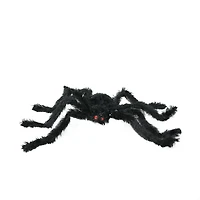 24" Black Fuzzy Spooky Spider with Red Eyes Halloween Table Top Decoration