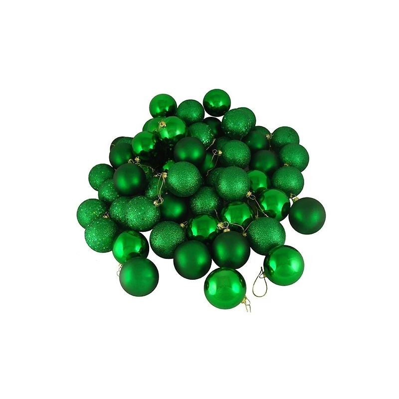 60ct Christmas Green Shatterproof 4-Finish Ball Ornaments