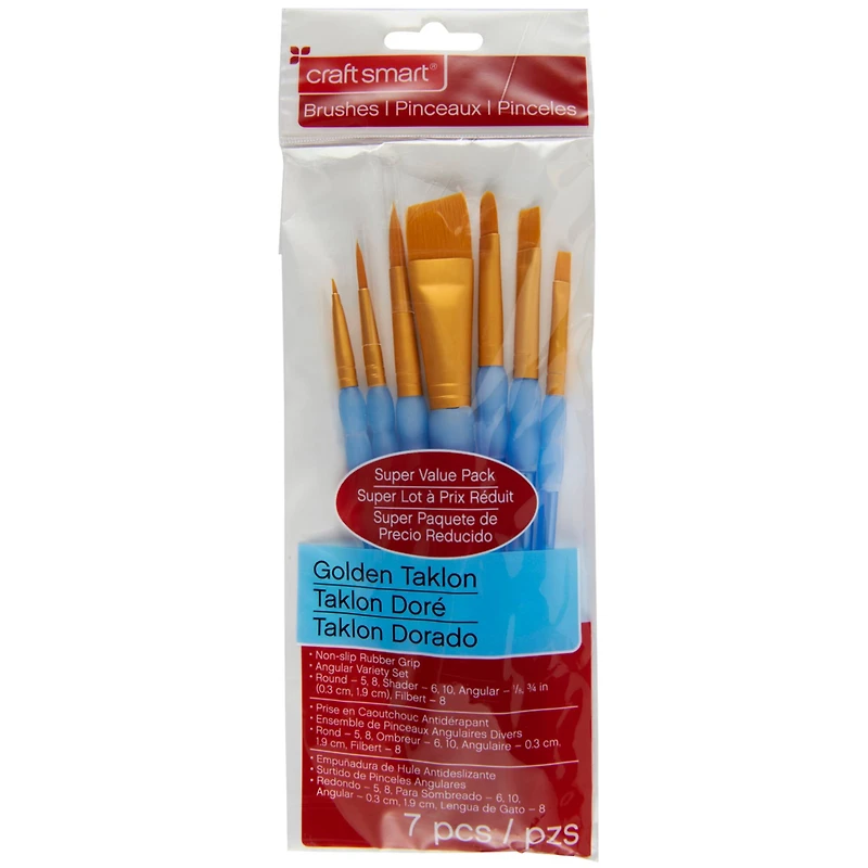 Golden Taklon Angular Variety 7 Piece Brush Set by Craft Smart®