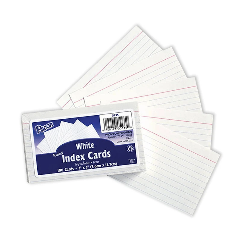 White Ruled Index Cards, 3" x 5", 12 Packs