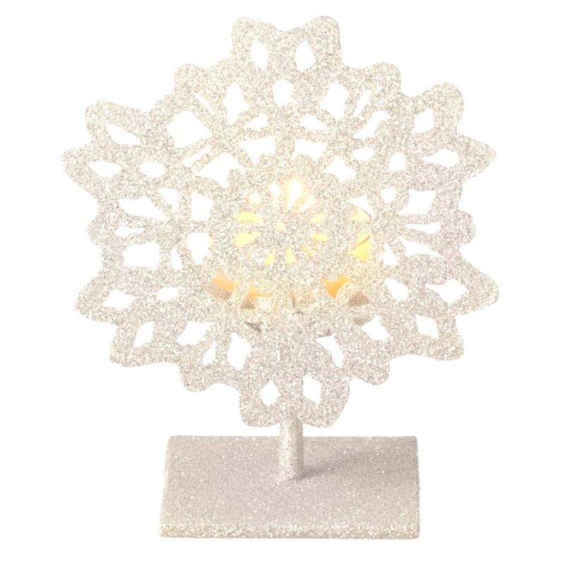 5" Silent Luxury Glitter Drenched Snowflake Tea Light Candle Holder