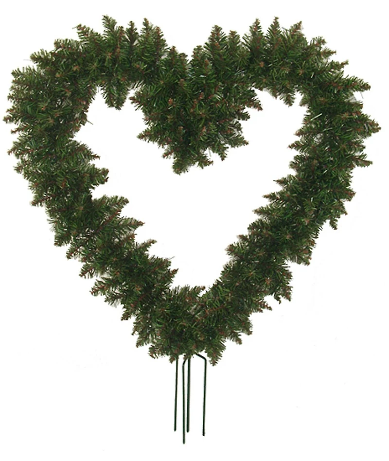 22" Artificial Heart-Shape Pine Wreath with Stakes, Unlit