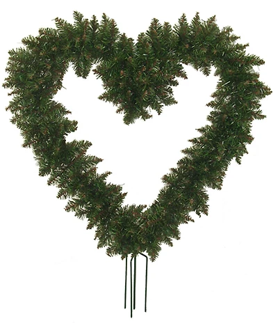 22" Artificial Heart-Shape Pine Wreath with Stakes, Unlit