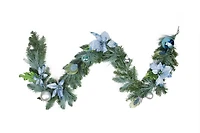 Pre-Decorated Peacock Feathers & Poinsettias Artificial Garland, Unlit