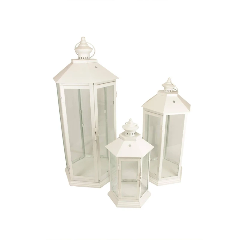 White Traditional Style Candle Holder Lantern Set, Count of 3 14.75"-27"