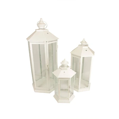 White Traditional Style Candle Holder Lantern Set, Count of 3 14.75"-27"
