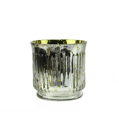 3.25" Yellow & Silver Ribbed Mercury Glass Votive Candle Holders, Set Of 4