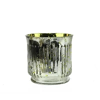 3.25" Yellow & Silver Ribbed Mercury Glass Votive Candle Holders, Set Of 4