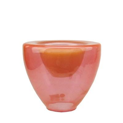 5.25" Coral Pink Glass Votive Candle Holder with Wax Candle