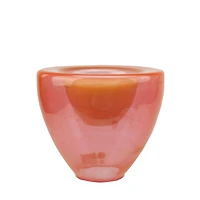 5.25" Coral Pink Glass Votive Candle Holder with Wax Candle