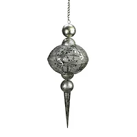 23" Silver Antique Metal Snowflake & Mesh Finial Hanging Tealight Lantern