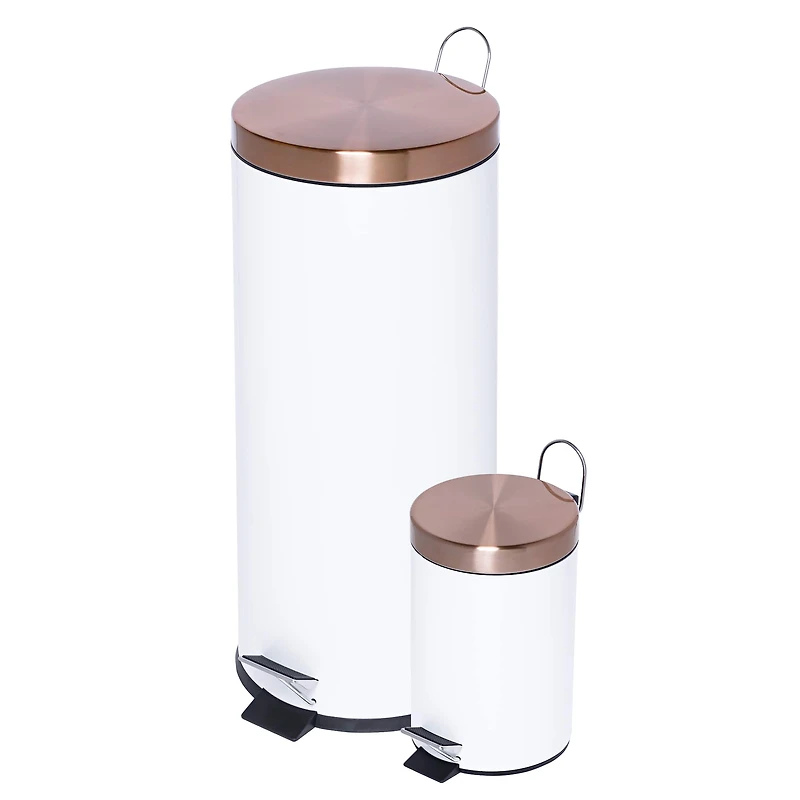 Honey Can Do White Round Soft Close Trash Can Set, 30L & 3L