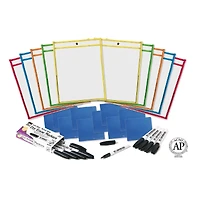 Reusable Dry Erase Pockets Class Pack with Markers and Cloth Erasers