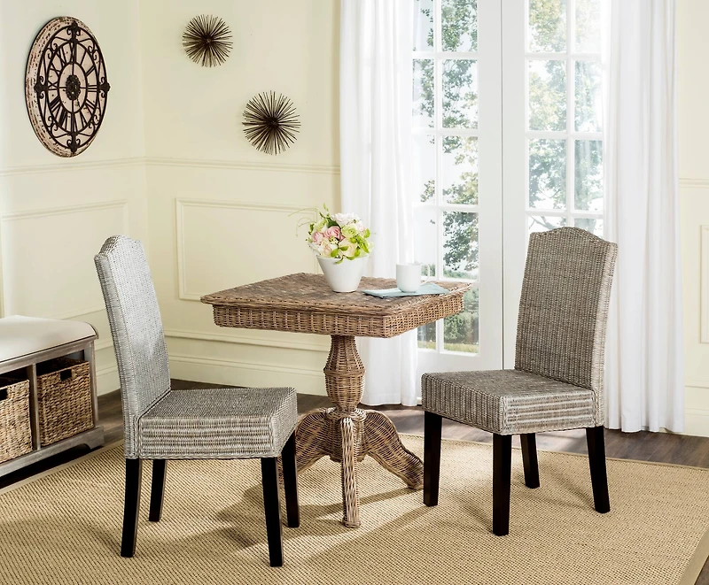 Odette Wicker Dining Chair Set of 2 in Antique Grey