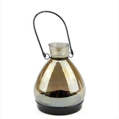 5" Smoke Gray Glass Tapered Bottle Tea Light Candle Lantern