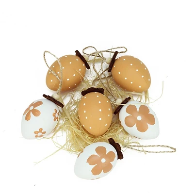 Set of 6 Natural Tone Painted Spring Easter Egg Ornaments