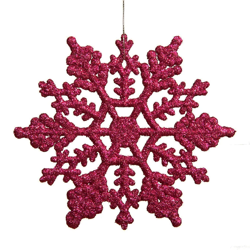 24ct Mulberry Pink Glitter Snowflake Ornaments