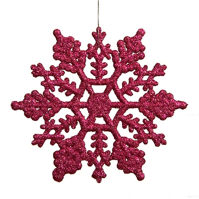 24ct Mulberry Pink Glitter Snowflake Ornaments