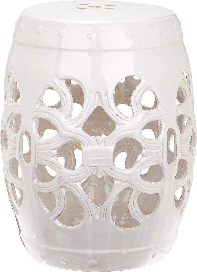 Imperial Vine Garden Stool in Antique White