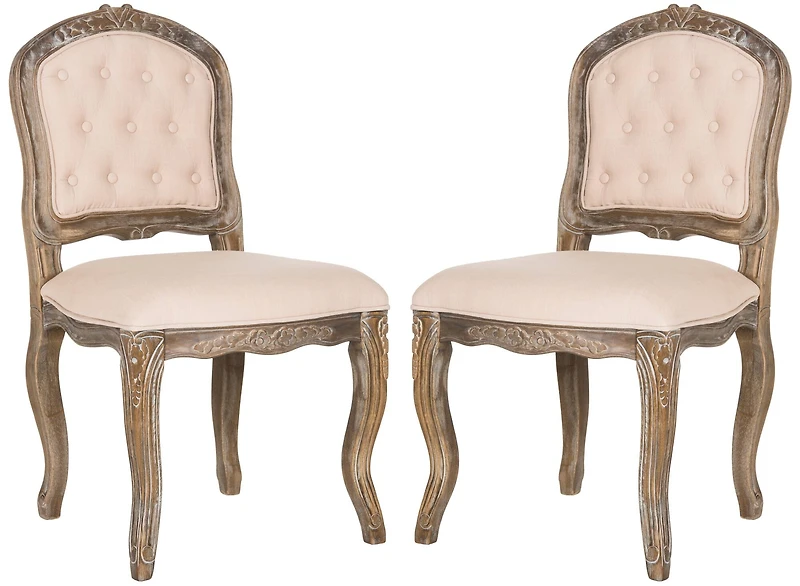 Eloise Dining Chair Set of 2 in Beige & Rustic Oak