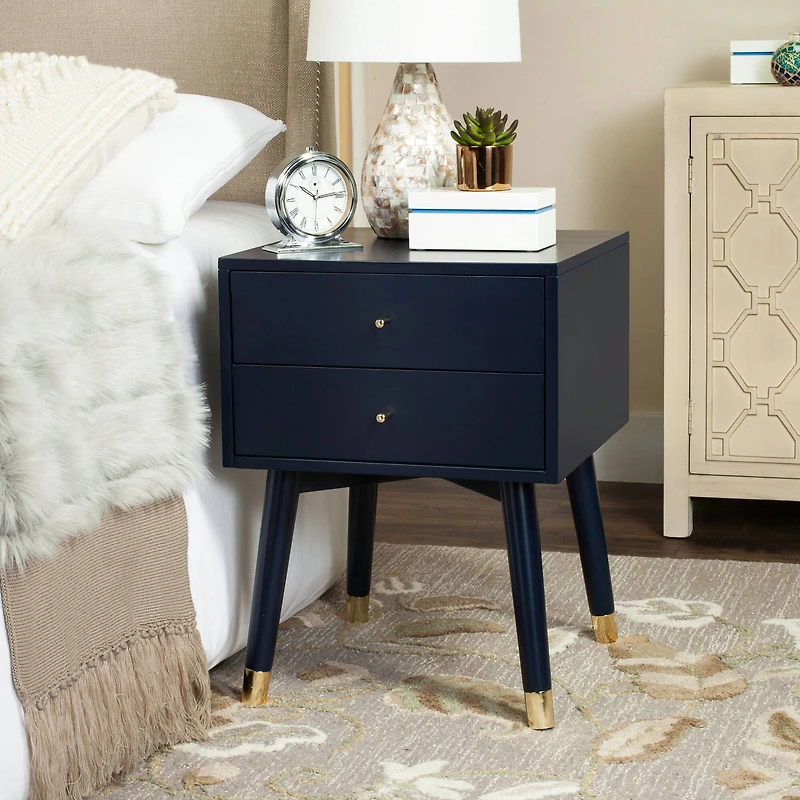 Lyla Retro Nightstand in Navy & Gold