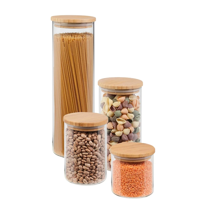 Honey Can Do Bamboo & Glass Jar Storage Set, 4 Pieces