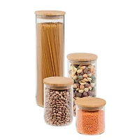 Honey Can Do Bamboo & Glass Jar Storage Set, 4 Pieces