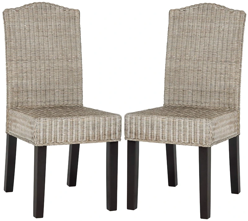 Odette Wicker Dining Chair Set of 2 in Antique Grey