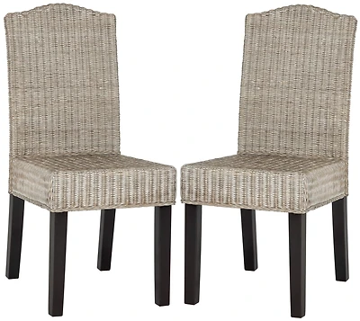 Odette Wicker Dining Chair Set of 2 in Antique Grey