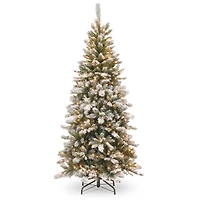 7.5 ft. Pre-Lit Snowy Mountain Pine Slim Hinged Artificial Christmas Tree, Clear Lights