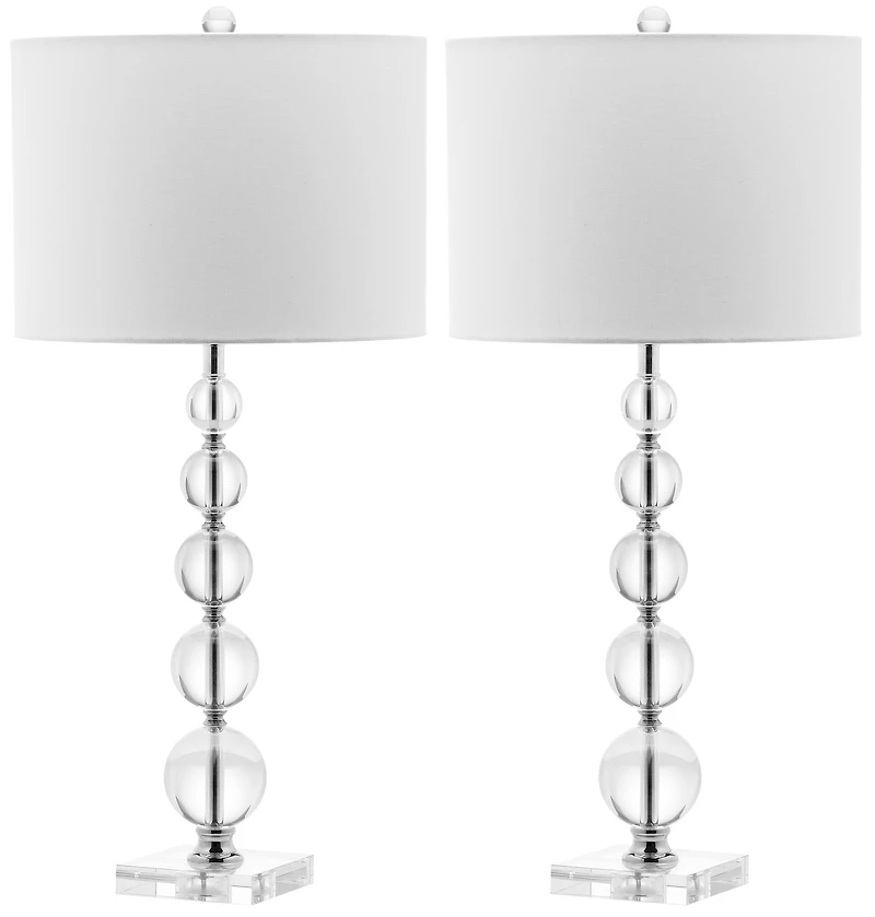 Liam Stacked Crystal Ball Lamp Set in Clear & White