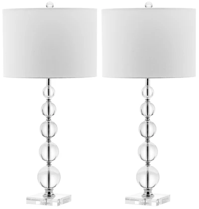 Liam Stacked Crystal Ball Lamp Set in Clear & White