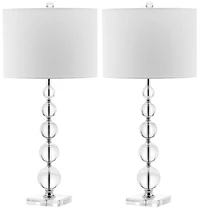 Liam Stacked Crystal Ball Lamp Set in Clear & White