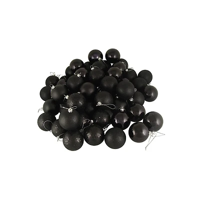 60ct Jet Black Shatterproof 4-Finish Ball Ornaments