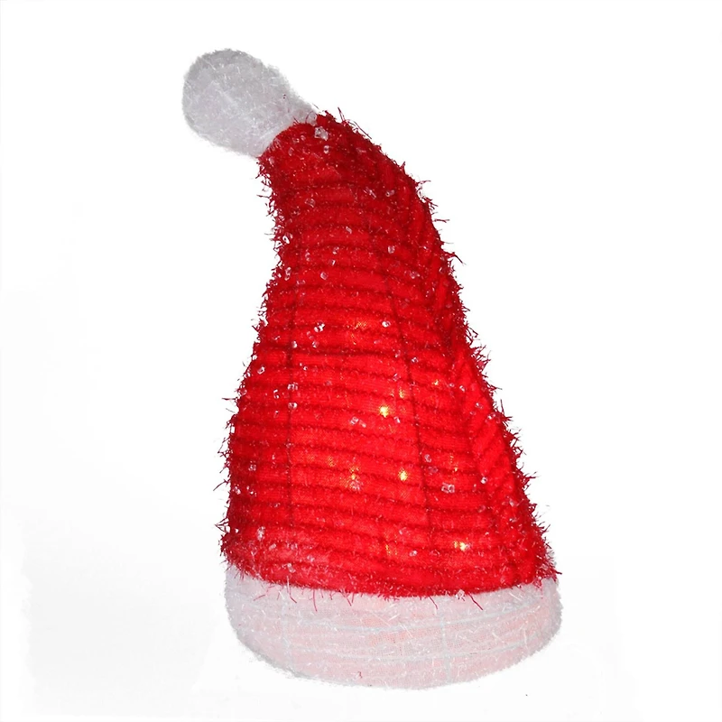 12.75" Lighted Iced Tinsel Santa Hat Christmas Tree Topper, Clear Lights