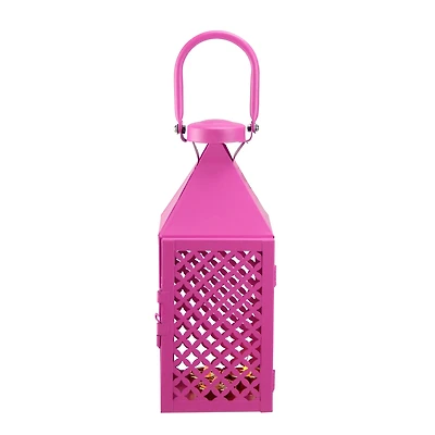 10" Fancy Fair Magenta Diamond Pillar Candle Lantern