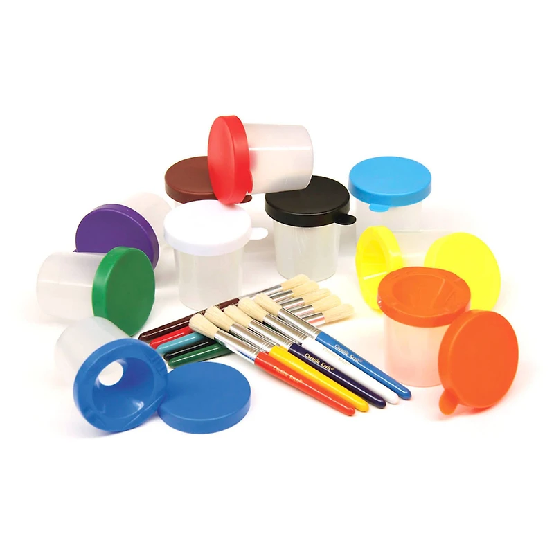 No-Spill Paint Cups with Brushes Set, 10 Pack