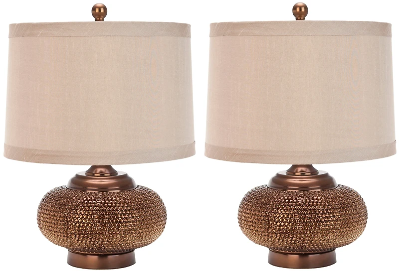 Alexis Gold Beaded Table Lamp Set in Copper