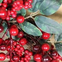 18" Red Berries & Two-Tone Green Leaves Artificial Wreath, Unlit
