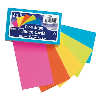 Super Bright Unruled Index Cards, 3" x 5", 6 Packs