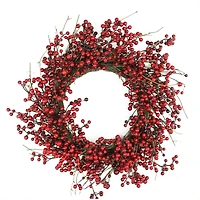 20" Shiny Red Berry Artificial Wreath with Brown Twig Accents, Unlit