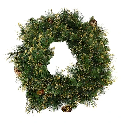 24" Mixed Pine with Glittered Pinecones Artificial Wreath