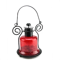 9.25" Decorative Distressed Red Bell Shaped Glass Tea Light Lantern