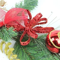 Red Ball Ornaments Grapevine & Pine Artificial Garland, Unlit