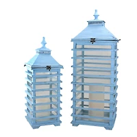 L'Eau de Fleur Distressed Fir Wood Candle Lantern Set