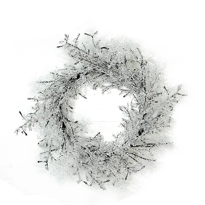 22" Clear Ice & Snowflakes Black Twigs Wreath