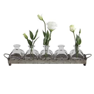 Hello Honey® Iron Tray with Glass Vases Set